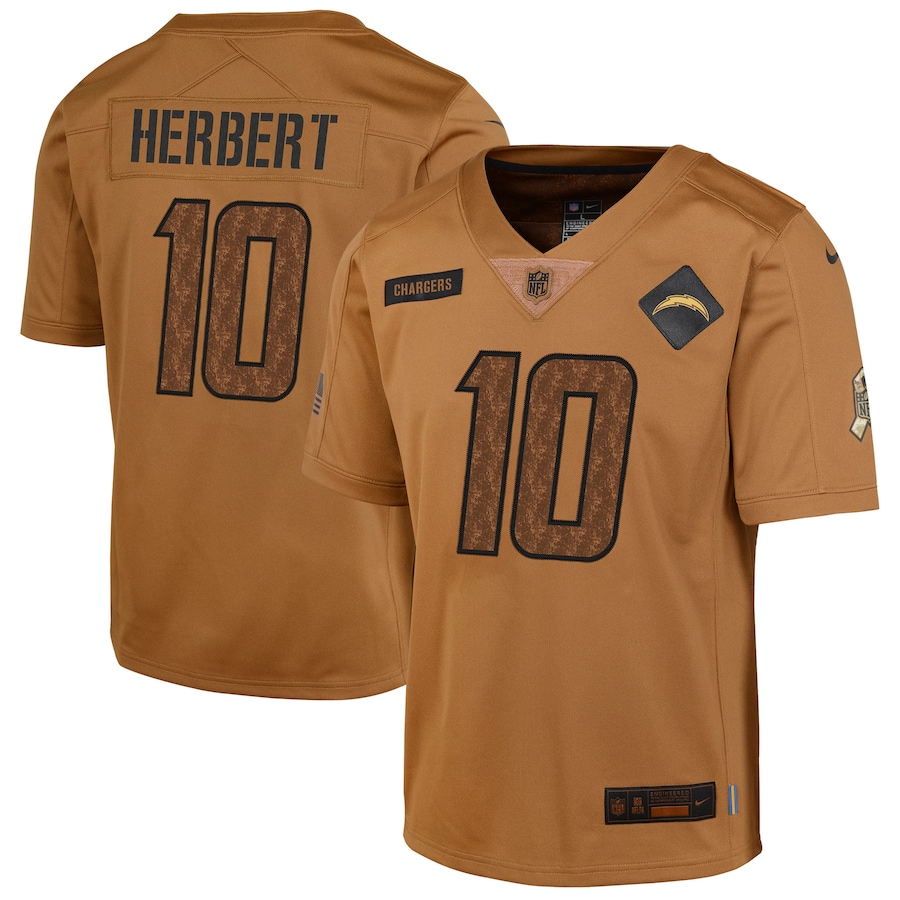 Youth - 2023 Salute To Service Justin Herbert Los Angeles Chargers Brown Limited Jersey