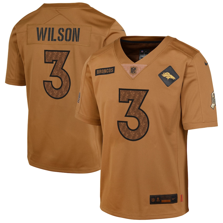Youth - 2023 Salute To Service Russell Wilson Denver Broncos Brown Limited Jersey Youth - 2023 Salute To Service Russell Wilson Denver Broncos Brown Limited Jersey