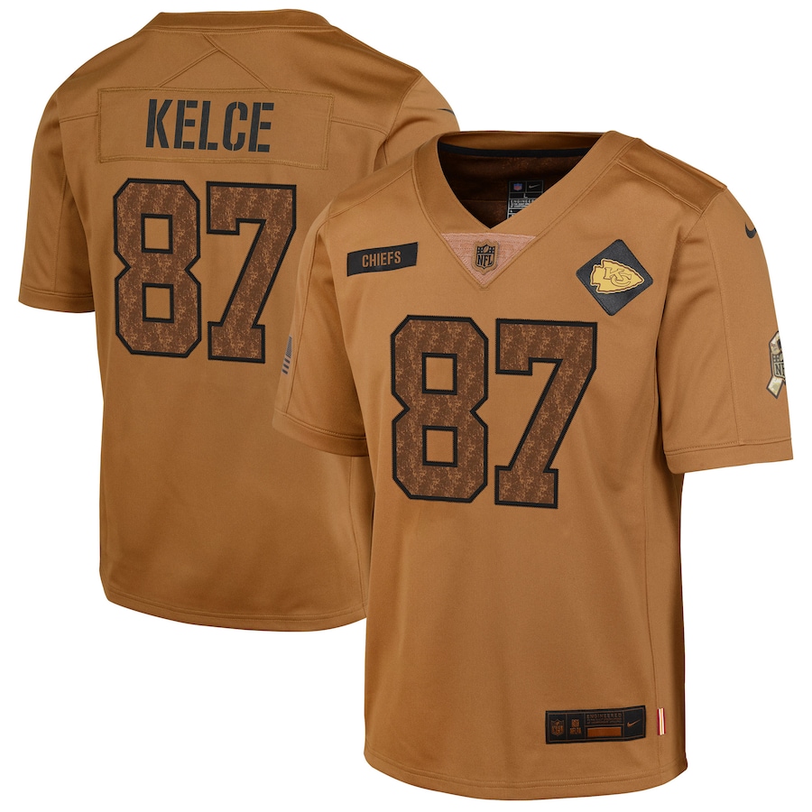 Youth - 2023 Salute To Service Travis Kelce Kansas City Chiefs Brown Limited Jersey