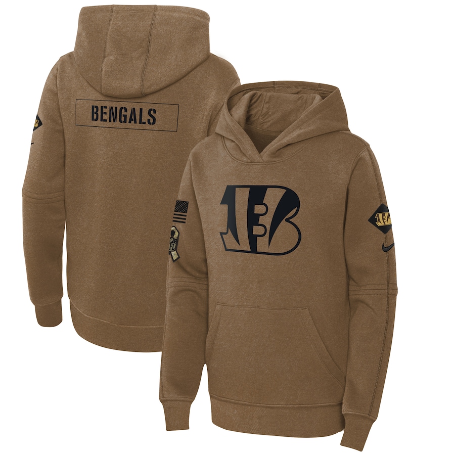 Youth - 2023 Salute To Service Club Cincinnati Bengals Brown Fleece Pullover Hoodie
