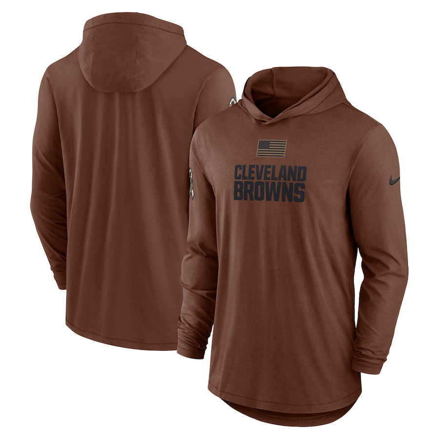 Men's - 2023 Salute To Service Cleveland Browns Brown Lightweight Long Sleeve Hoodie T-Shirt