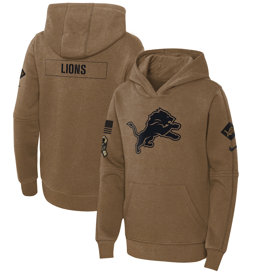 Youth - 2023 Salute To Service Club Detroit Lions Brown Fleece Pullover Hoodie