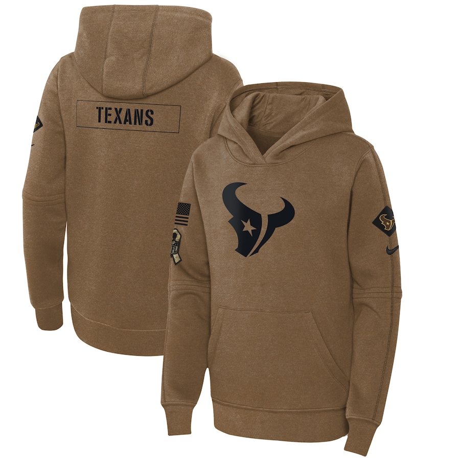 Youth - 2023 Salute To Service Club Houston Texans Brown Fleece Pullover Hoodie