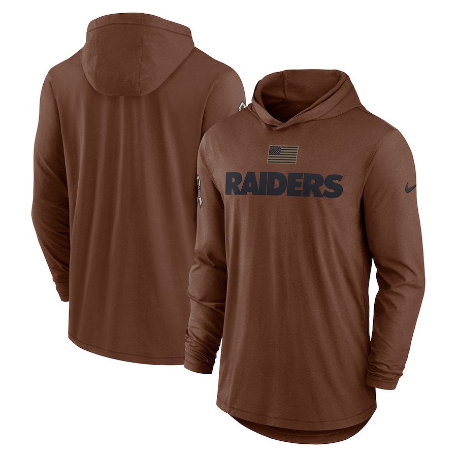 Men's - 2023 Salute To Service Las Vegas Raiders Brown Lightweight Long Sleeve Hoodie T-Shirt