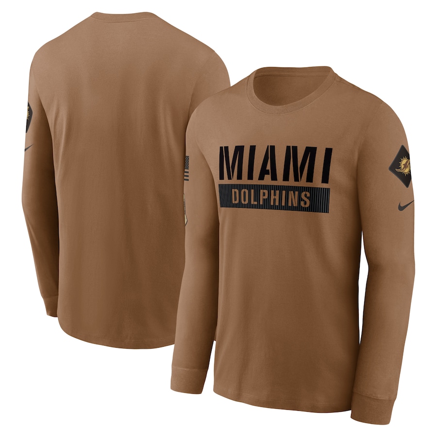 Men's - 2023 Salute To Service Miami Dolphins Brown Long Sleeve T-Shirt