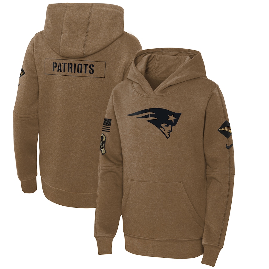 Youth - 2023 Salute To Service Club New England Patriots Brown Fleece Pullover Hoodie