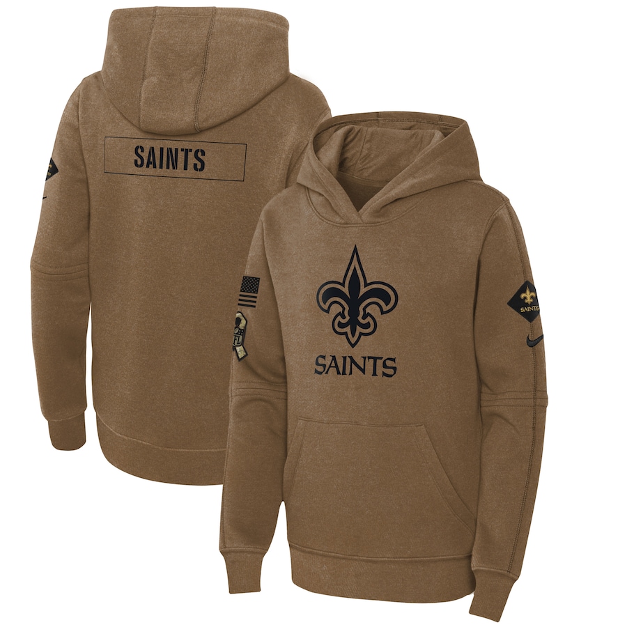 Youth - 2023 Salute To Service Club New Orleans Saints Brown Fleece Pullover Hoodie
