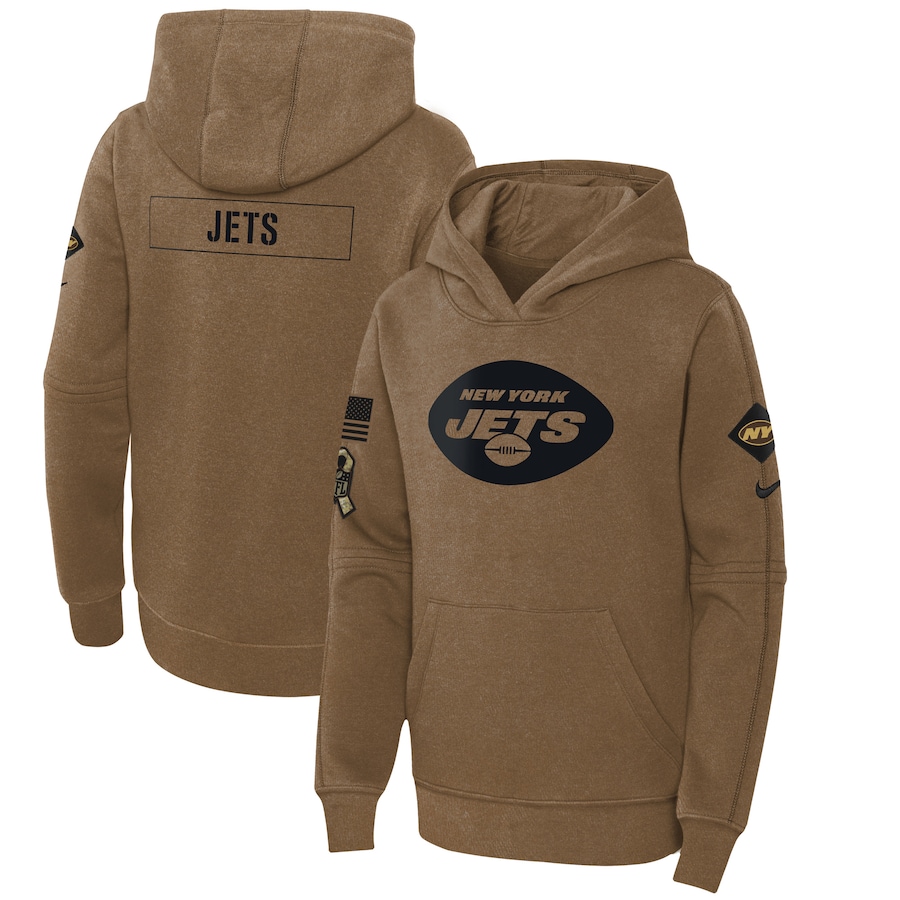 Youth - 2023 Salute To Service Club New York Jets Brown Fleece Pullover Hoodie