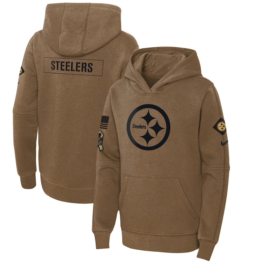 Youth - 2023 Salute To Service Club Pittsburgh Steelers Brown Fleece Pullover Hoodie