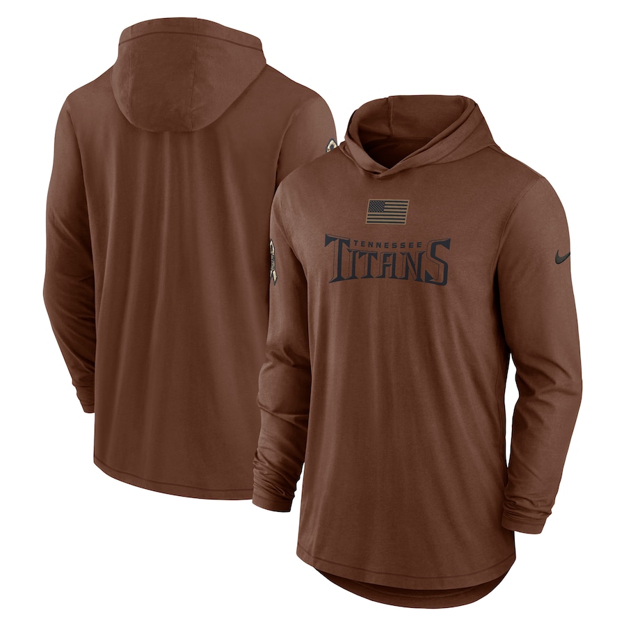 Men's - 2023 Salute To Service Tennessee Titans Brown Lightweight Long Sleeve Hoodie T-Shirt