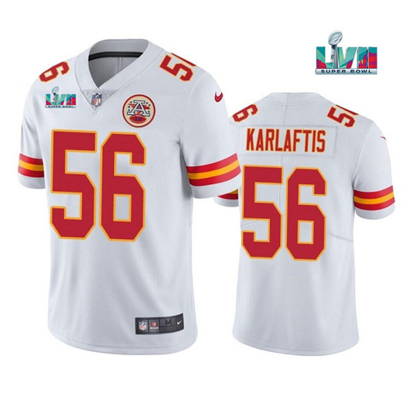 Men's Kansas City Chiefs #56 George Karlaftis White Super Bowl LVII Patch Vapor Untouchable Limited Stitched Jersey Men's Kansas City Chiefs #56 George Karlaftis White Super Bowl LVII Patch Vapor Untouchable Limited Stitched Jersey