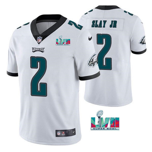 Men's Philadelphia Eagles #2 Darius Slay JR White Super Bowl LVII Patch Vapor Untouchable Limited Stitched Jersey Men's Philadelphia Eagles #2 Darius Slay JR White Super Bowl LVII Patch Vapor Untouchable Limited Stitched Jersey