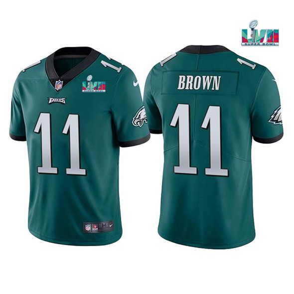 Men's Philadelphia Eagles #11 A. J. Brown Green Super Bowl LVII Patch Vapor Untouchable Limited Stitched Jersey Men's Philadelphia Eagles #11 A. J. Brown Green Super Bowl LVII Patch Vapor Untouchable Limited Stitched Jersey