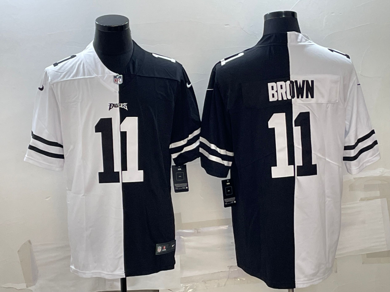 Men's Philadelphia Eagles #11 A.J. Brown Black & White Split Limited Stitched Jersey Men's Philadelphia Eagles #11 A.J. Brown Black & White Split Limited Stitched Jersey