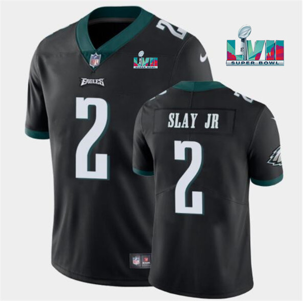 Men's Philadelphia Eagles #2 Darius Slay JR Black Super Bowl LVII Patch Vapor Untouchable Limited Stitched Jersey Men's Philadelphia Eagles #2 Darius Slay JR Black Super Bowl LVII Patch Vapor Untouchable Limited Stitched Jersey
