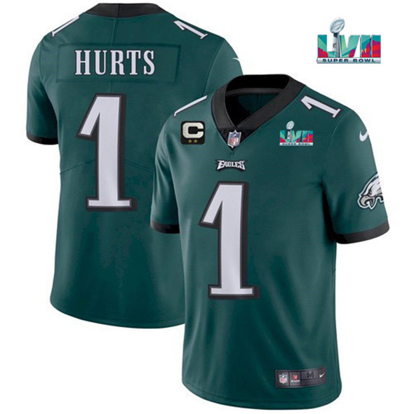 Men's Philadelphia Eagles #1 Jalen Hurts Green Super Bowl LVII Patch And 2-star C Patch Vapor Untouchable Limited Stitched Jersey Men's Philadelphia Eagles #1 Jalen Hurts Green Super Bowl LVII Patch And 2-star C Patch Vapor Untouchable Limited Stitched Jersey