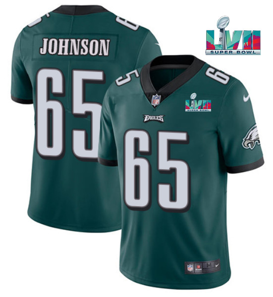 Men's Philadelphia Eagles #65 Lane Johnson Green Super Bowl LVII Patch Vapor Untouchable Limited Stitched Jersey Men's Philadelphia Eagles #65 Lane Johnson Green Super Bowl LVII Patch Vapor Untouchable Limited Stitched Jersey