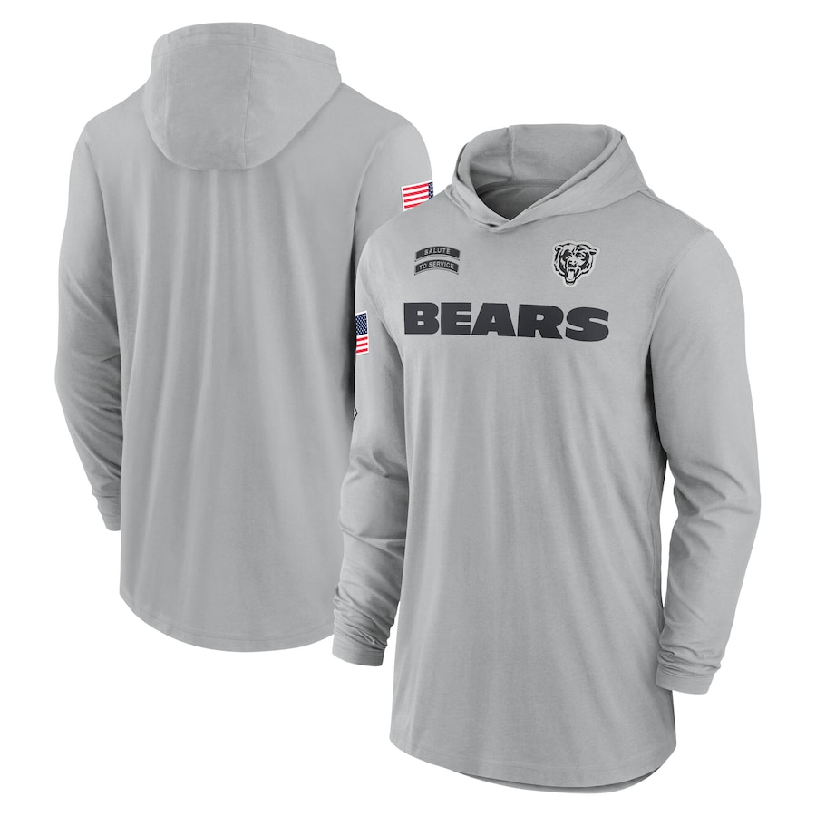 Men's Chicago Bears Gray 2024 Salute to Service Lightweight Performance Long Sleeve Hooded T-Shirt