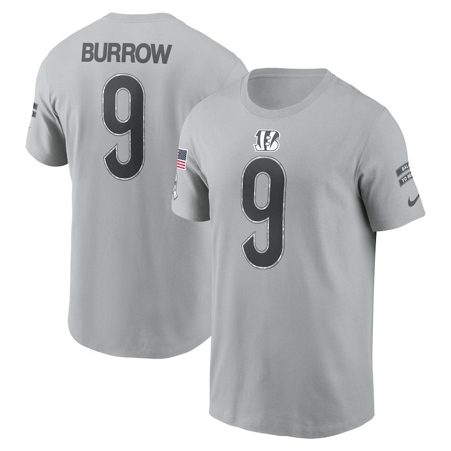 Men's Cincinnati Bengals Joe Burrow Gray 2024 Salute To Service Player T-Shirt
