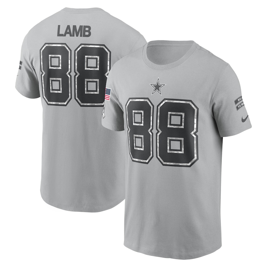 Men's Dallas Cowboys CeeDee Lamb Gray 2024 Salute To Service Player T-Shirt
