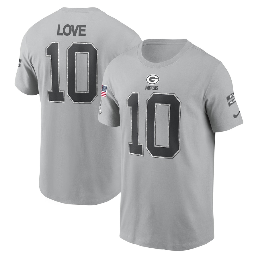 Men's Green Bay Packers Jordan Love Gray 2024 Salute To Service Player T-Shirt Men's Green Bay Packers Jordan Love Gray 2024 Salute To Service Player T-Shirt