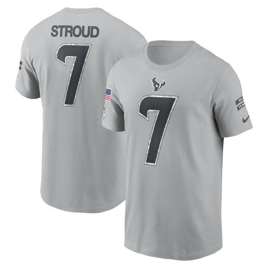 Men's Houston Texans C.J. Stroud Gray 2024 Salute To Service Player T-Shirt