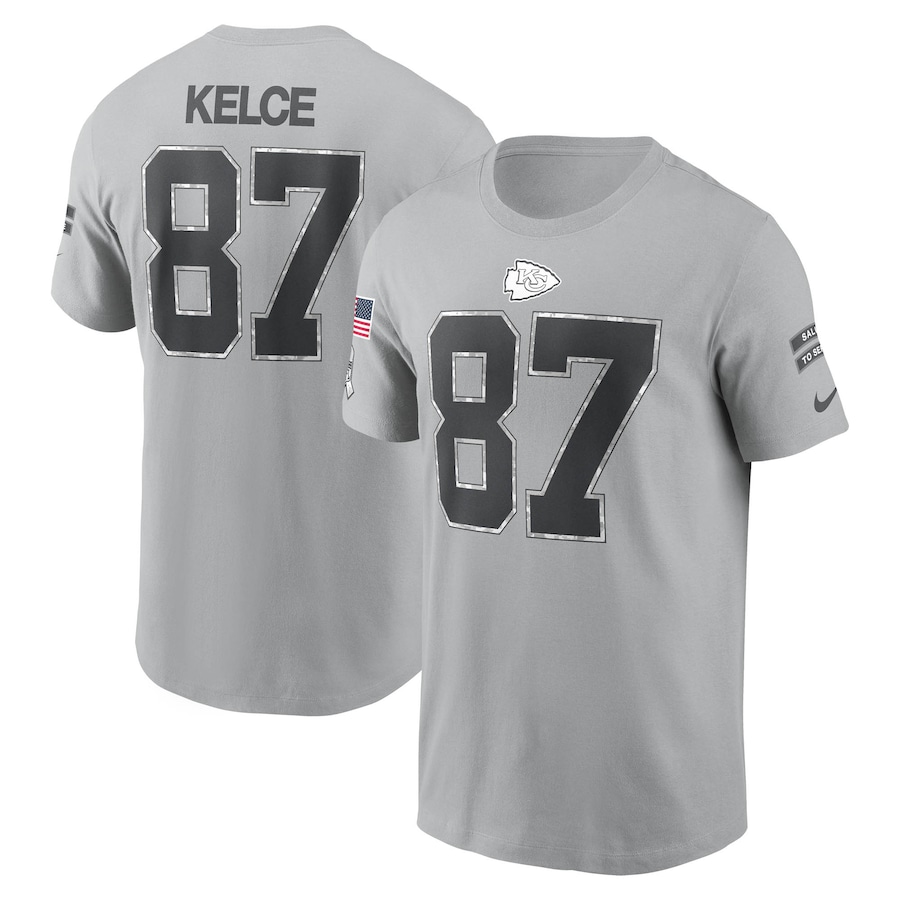 Men's Kansas City Chiefs Travis Kelce Gray 2024 Salute To Service Player T-Shirt