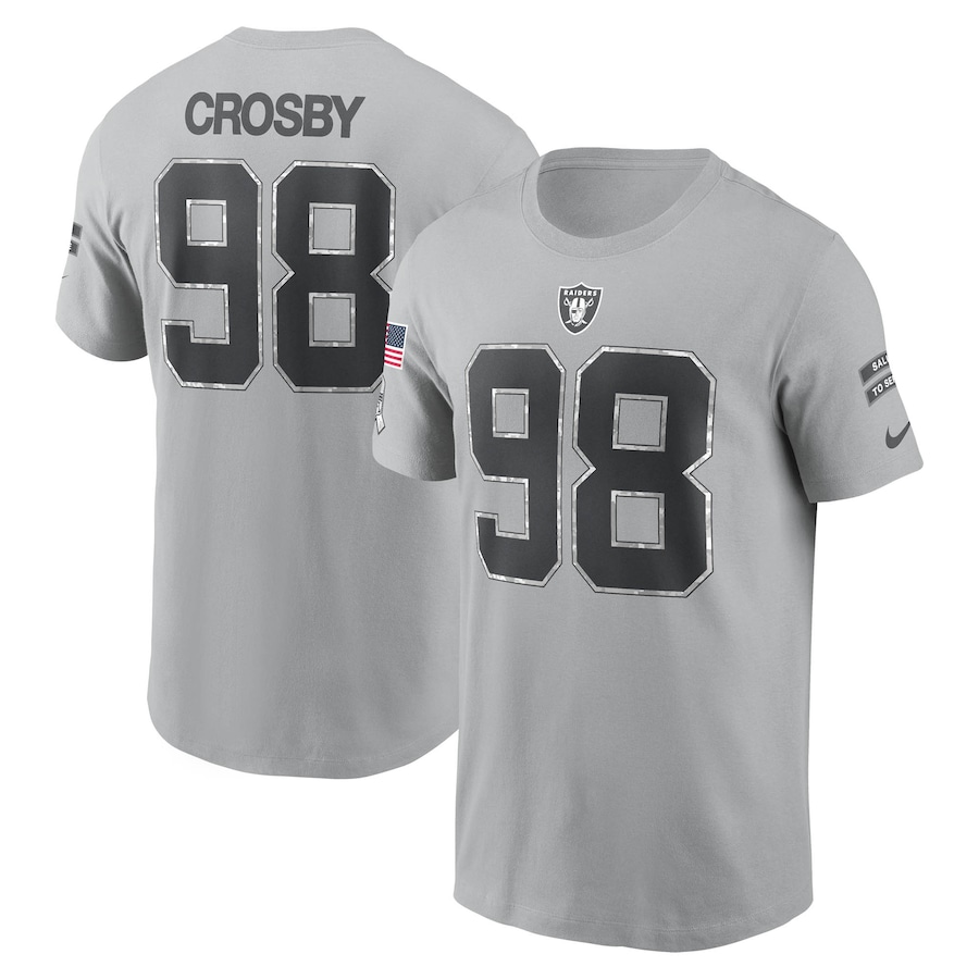 Men's Las Vegas Raiders Maxx Crosby Gray 2024 Salute To Service Player T-Shirt Men's Las Vegas Raiders Maxx Crosby Gray 2024 Salute To Service Player T-Shirt