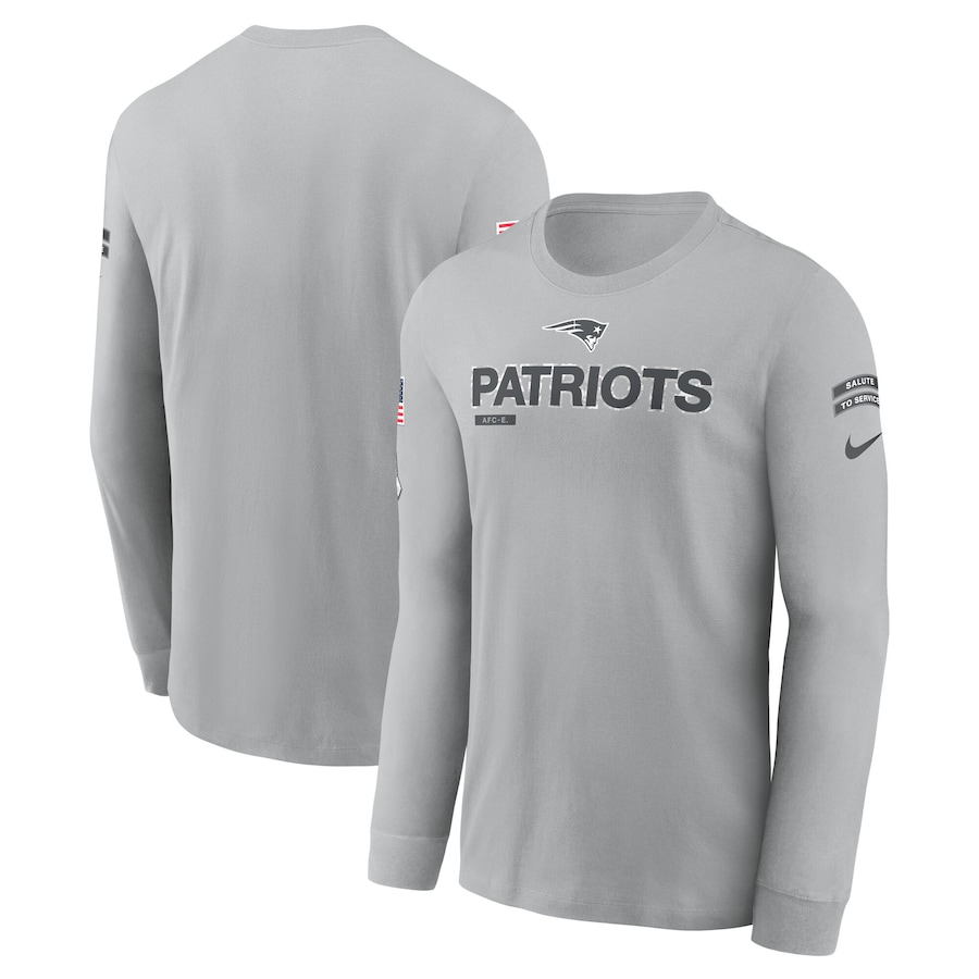 Men's New England Patriots Gray 2024 Salute To Service Long Sleeve T-Shirt Men's New England Patriots Gray 2024 Salute To Service Long Sleeve T-Shirt