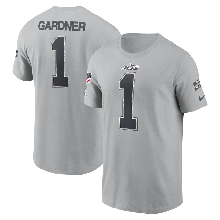 Men's New York Jets Ahmad Sauce Gardner Gray 2024 Salute To Service Player T-Shirt