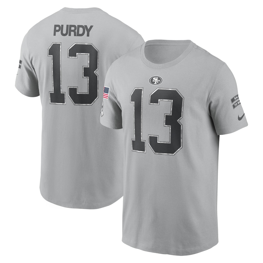 Men's San Francisco 49ers Brock Purdy Gray 2024 Salute To Service Player T-Shirt