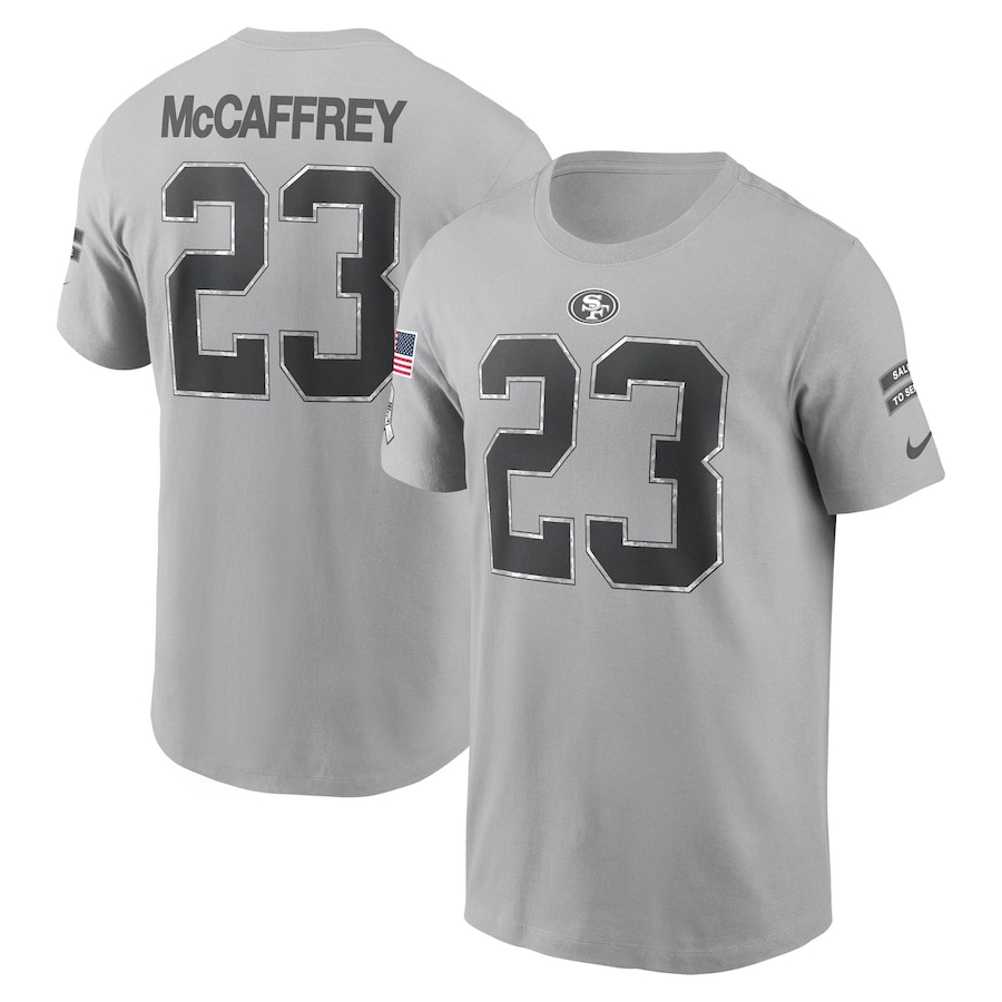 Men's San Francisco 49ers Christian McCaffrey Gray 2024 Salute To Service Player T-Shirt