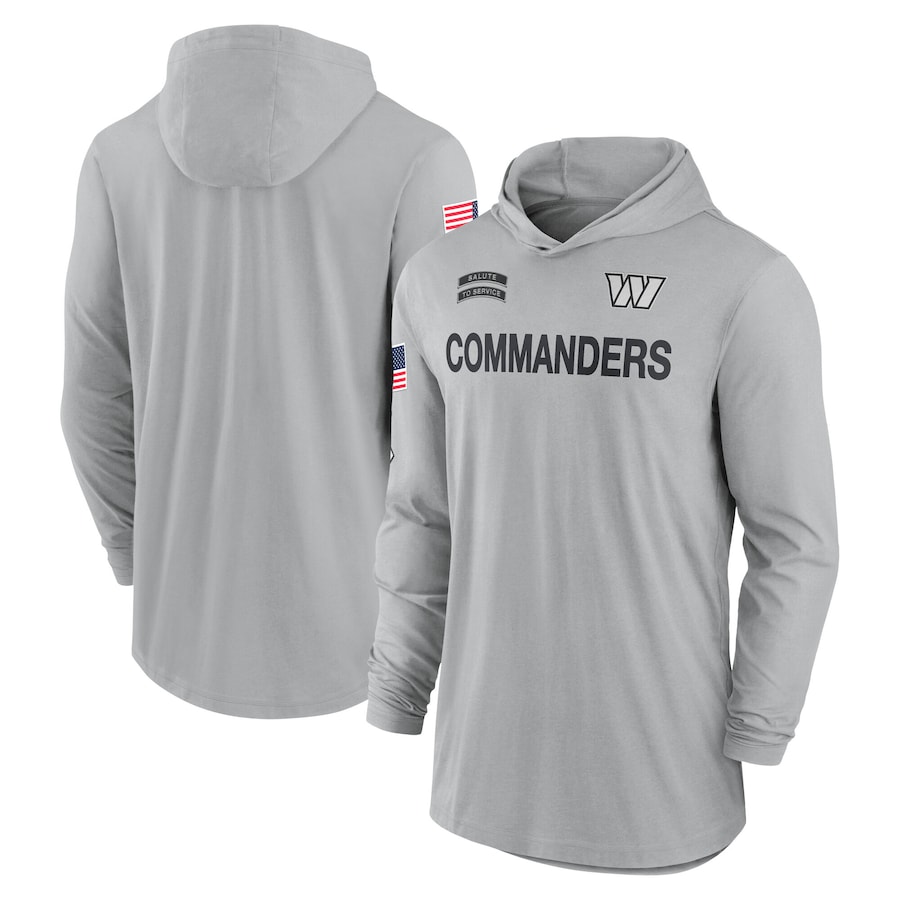 Men's Washington Commanders Gray 2024 Salute to Service Lightweight Performance Long Sleeve Hooded T-Shirt Men's Washington Commanders Gray 2024 Salute to Service Lightweight Performance Long Sleeve Hooded T-Shirt