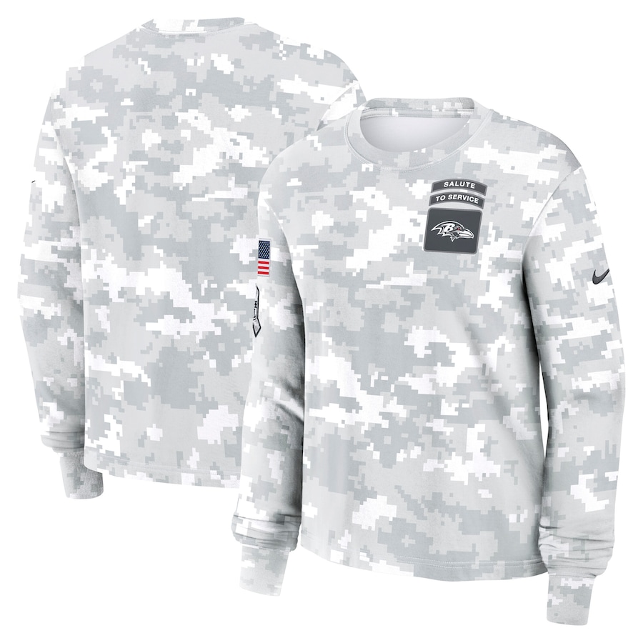 Women's Baltimore Ravens Arctic Camo 2024 Salute To Service Long Sleeve T-Shirt