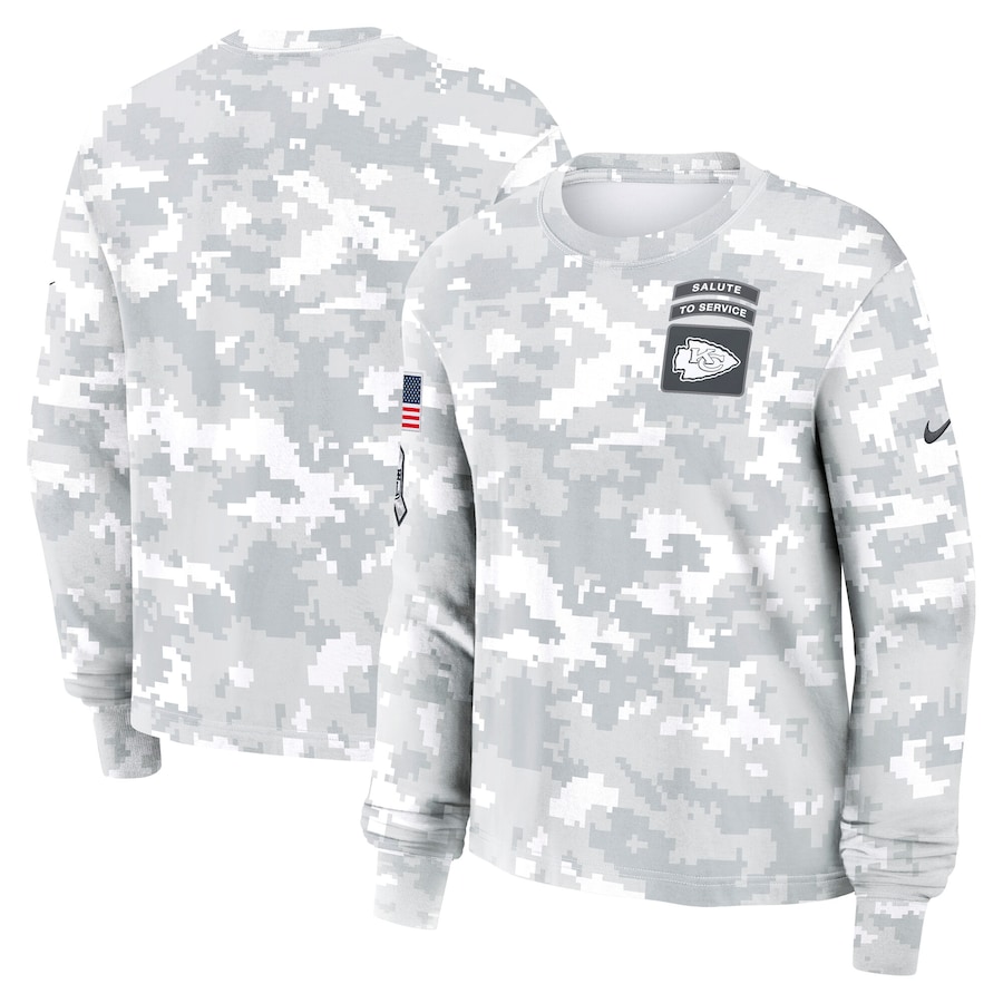 Women's Kansas City Chiefs Arctic Camo 2024 Salute To Service Long Sleeve T-Shirt