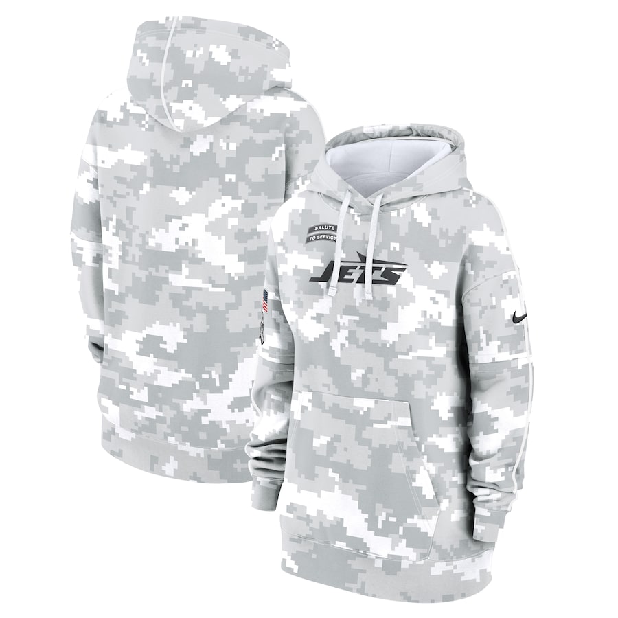 Women's New York Jets Arctic Camo 2024 Salute To Service Club Fleece Pullover Hoodie Women's New York Jets Arctic Camo 2024 Salute To Service Club Fleece Pullover Hoodie