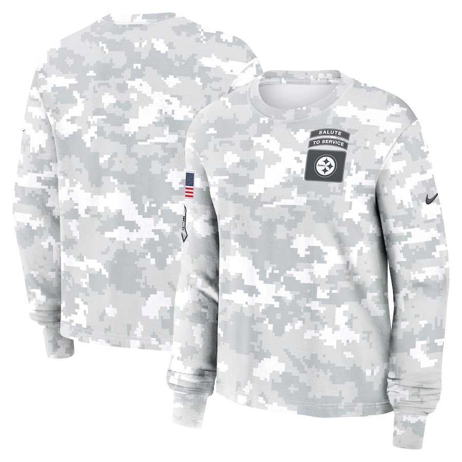 Women's Pittsburgh Steelers Arctic Camo 2024 Salute To Service Long Sleeve T-Shirt
