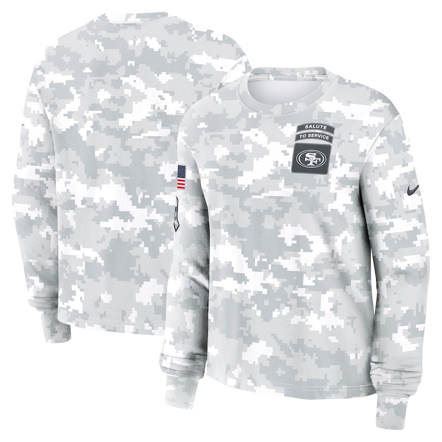 Women's San Francisco 49ers Arctic Camo 2024 Salute To Service Long Sleeve T-Shirt