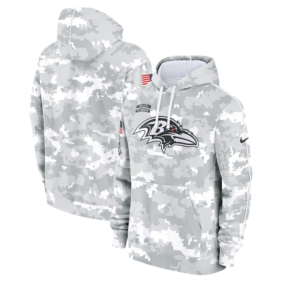 Youth Baltimore Ravens White/Gray 2024 Salute To Service Pullover Hoodie