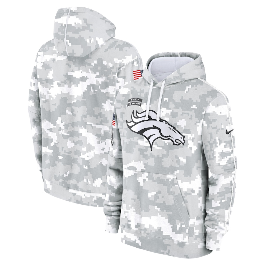 Youth Denver Broncos White/Gray 2024 Salute To Service Pullover Hoodie