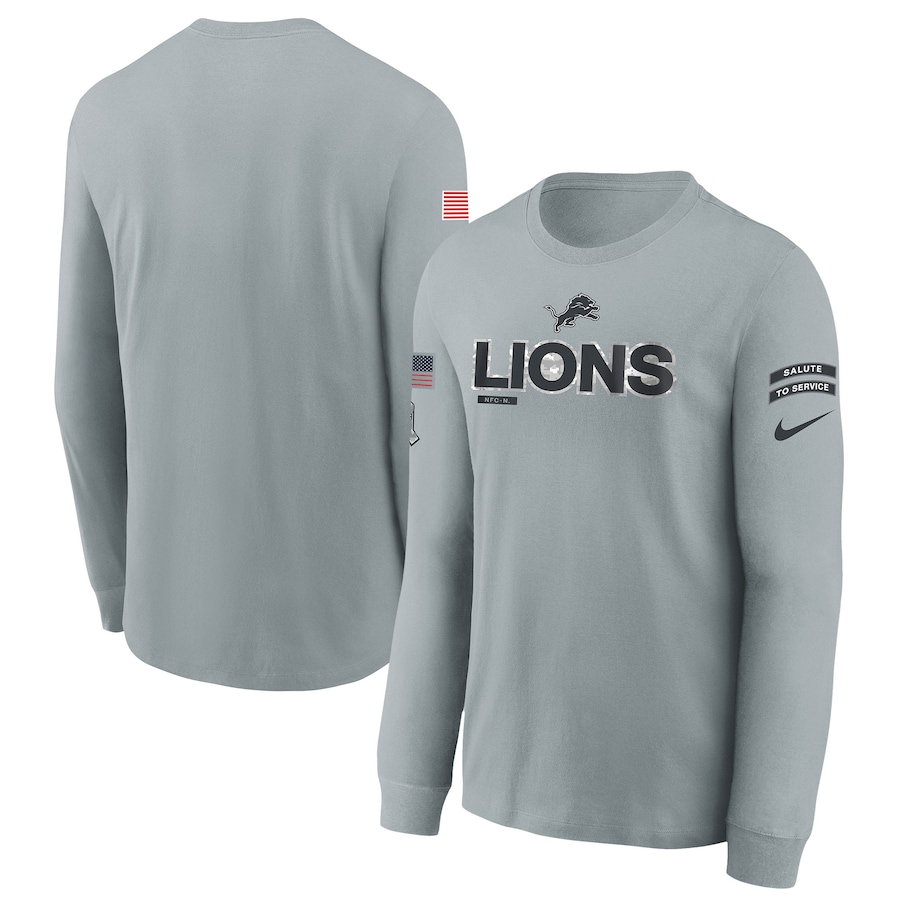 Youth Detroit Lions Gray 2024 Salute To Service Long Sleeve T-Shirt
