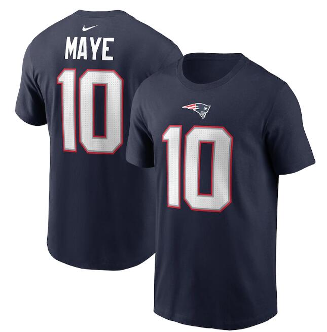 Men's New England Patriots Drake Maye Nike Navy 2024 NFL Draft First Round Player T-Shirt
