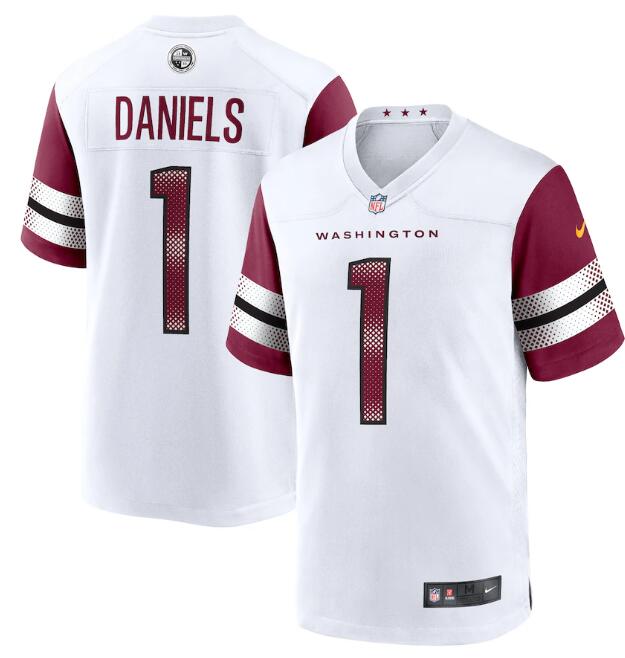 Men's Washington Commanders Jayden Daniels Nike White 2024 NFL Draft First Round Player Name & Number Game Jersey