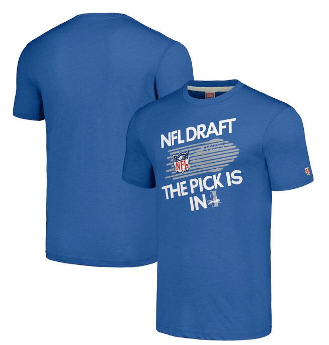 Unisex Detroit Lions Homage Heather Blue 2024 Team Draft Tri-Blend T-Shirt