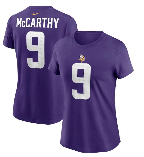 Women's Minnesota Vikings J.J. McCarthy Nike Purple 2024 NFL Draft First Round Player T-Shirt