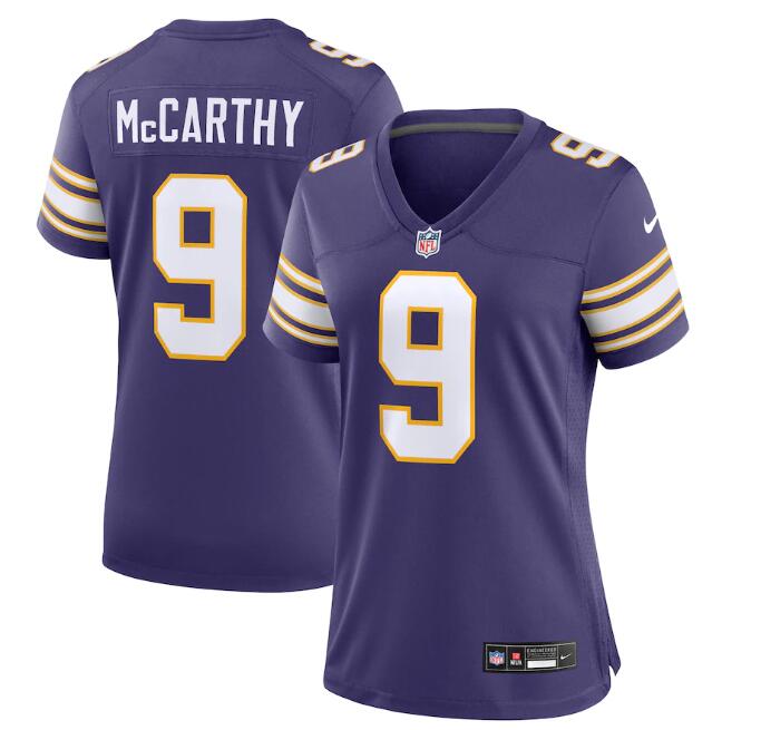 Women's Minnesota Vikings J.J. McCarthy Nike Purple 2nd Alternate 2024 NFL Draft First Round Player Name & Number Game Jersey