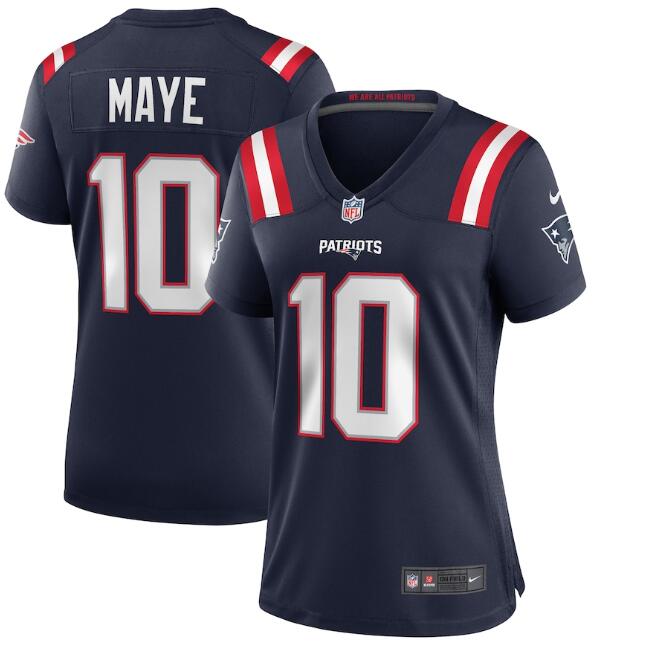 Women's New England Patriots Drake Maye Nike Navy 2024 NFL Draft First Round Player Name & Number Game Jersey