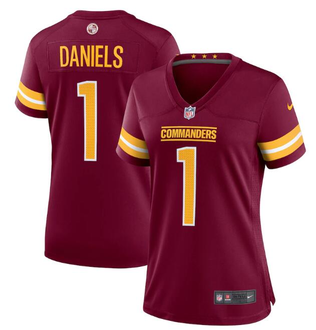 Women's Washington Commanders Jayden Daniels Nike Burgundy 2024 NFL Draft First Round Player Name & Number Game Jersey