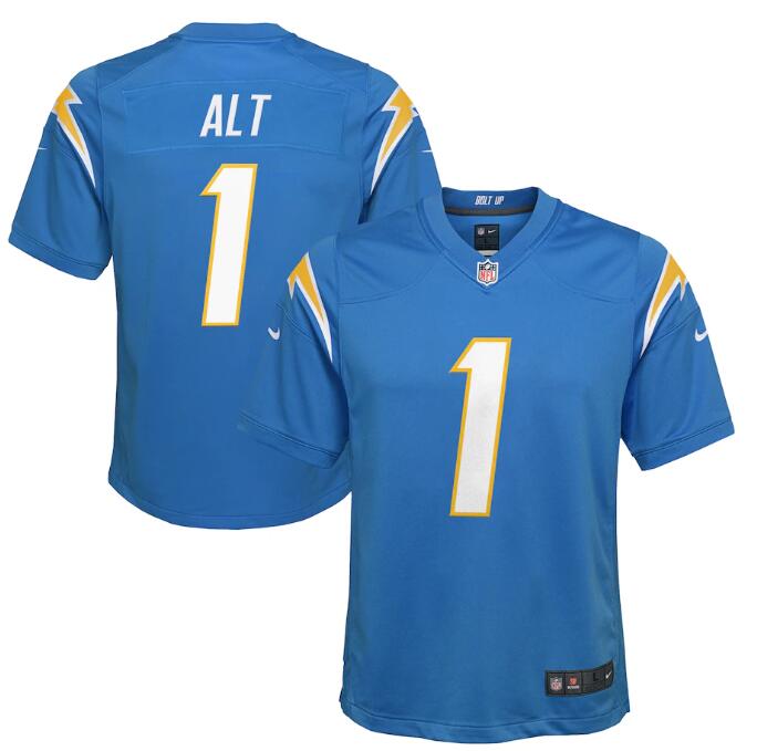 Youth Los Angeles Chargers Joe Alt Nike Powder Blue 2024 NFL Draft First Round Player Name & Number Game Jersey
