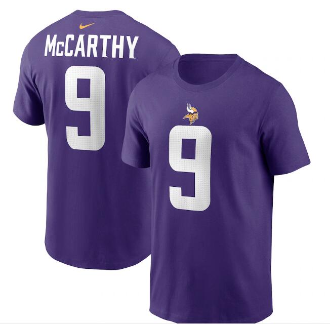 Youth Minnesota Vikings J.J. McCarthy Nike Purple 2024 NFL Draft First Round Pick Fuse Name & Number T-Shirt